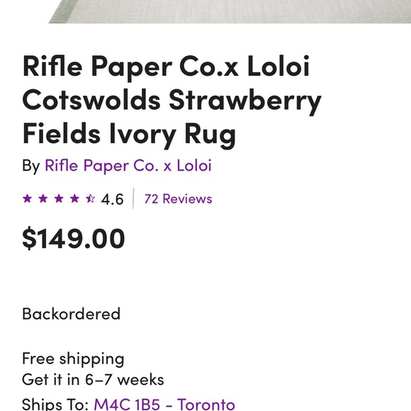 NWT Rifle Paper Co x Loloi runner rug 2x5, Floral Strawberry Fields pattern - Picture 3 of 4